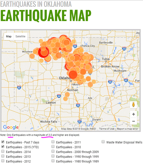 2016 01 06 snap Oklahoma frac quakes 2015 & last 7 days