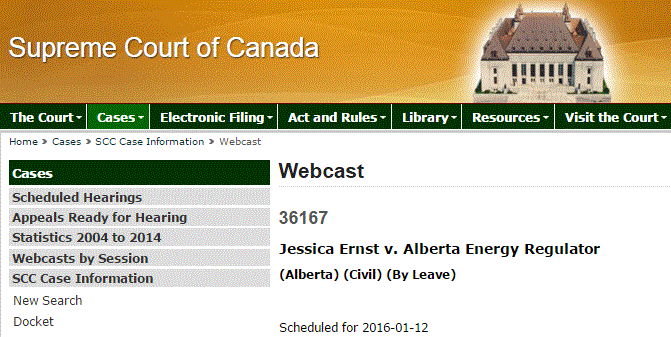 2016 01 12 Ernst vs AER at Supreme Court Canada Webcast
