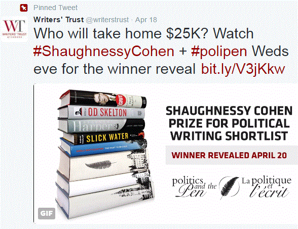 2016 04 20 Writers' Trust of Canada Who will Take home 25,000, Shaughnessy Cohen Prize for Political Writing