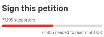 2016 06 19 George Bender petition, 77,195 signed as of 11,26 pm