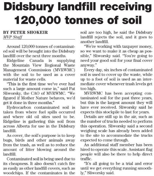2016 08 30 Didsbury Alberta Landfill receiving 120,000 tonnes drilling waste, how much NORM contaminated