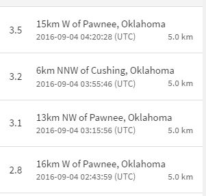 2016 09 03 3.2M evening aftershock North of Cushing, after 5.6M Oklahoma earthquake