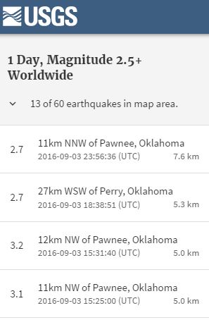 2016 09 03 5.6M earthquake Pawnee Oklahoma, in swarm of 13 quakes, snap 2
