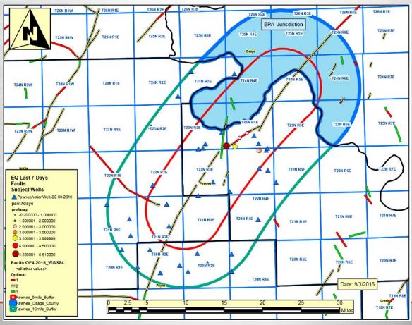 2016 09 03 Map of wastewater injection wells to be shut down after 5.6M earthquake in Oklahoma