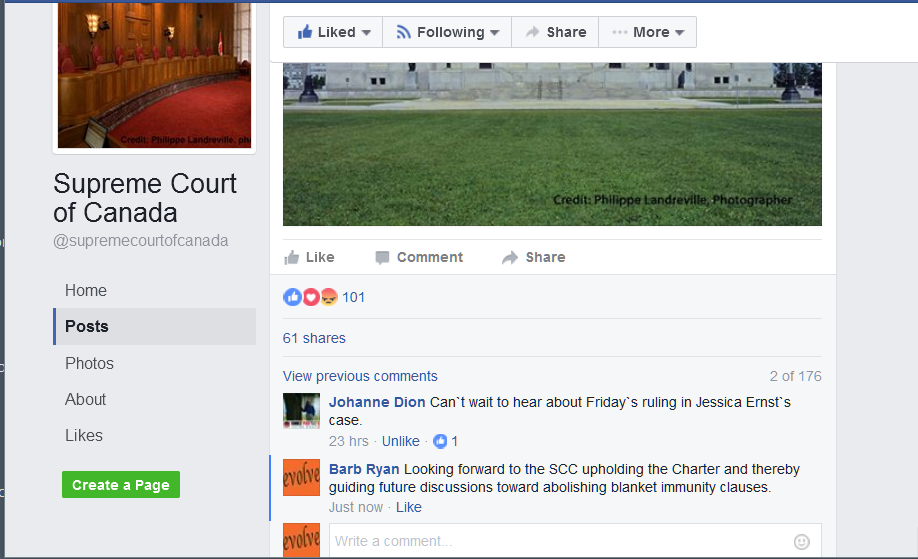 2017 01 11 SCC FB page comments by Johanne Dion and Barb Ryan on Ernst vs AER