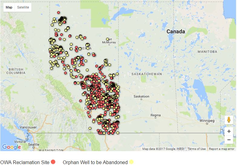 2017 02 BOE posting map of Alberta's Orphaned wells