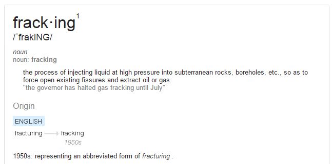 Online Definition of 'Fracking' High Volume not mentioned anywhere