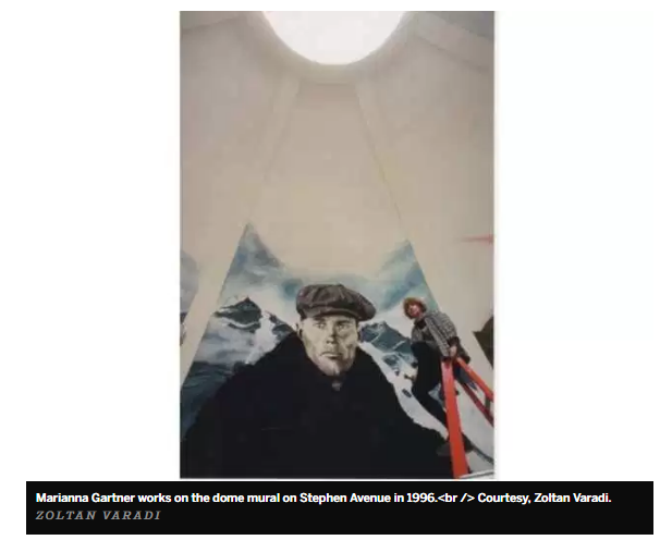 1996 Marianna Gartner working on the Calgary dome mural, photo by Zoltan Varadi