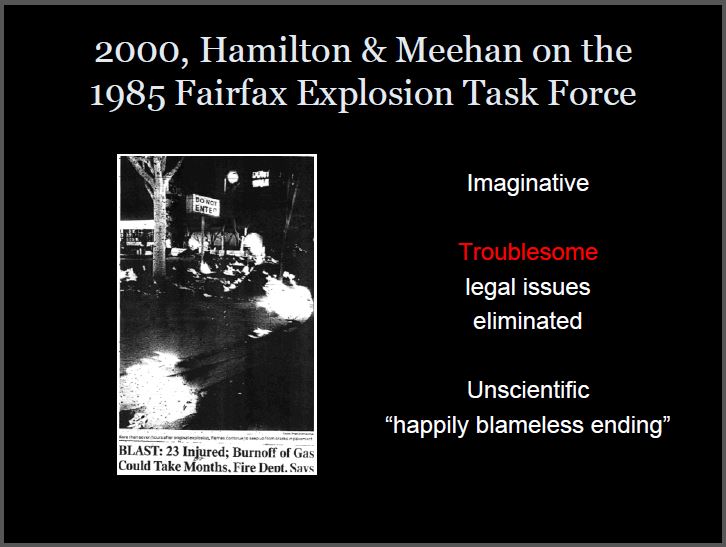 2000 Meehan & Hamilton on Dress For Less explosion, Unscientific 'happily blameless ending'