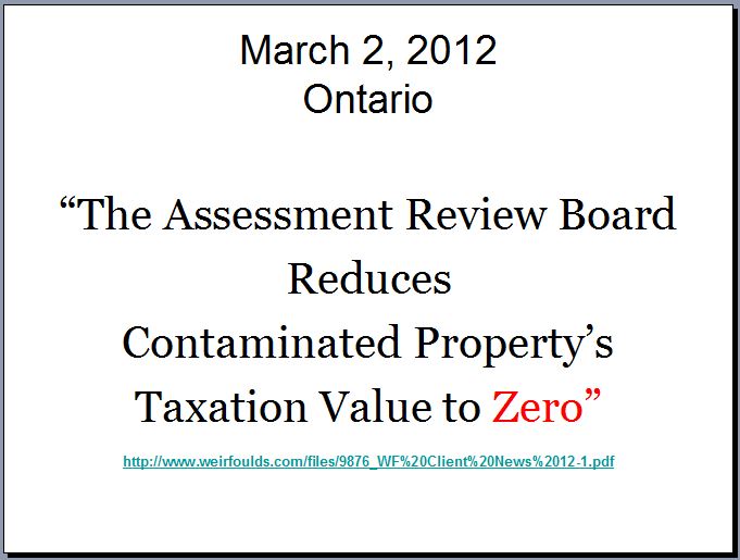 2012 03 02 Ontario Methane contaminated property valued at zero by Assement Review Board