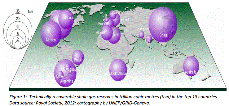 2012 11 UNEP can we safely squeeze the rocks, Technically recoverable shale in top 18 countries by Royal Society 2012