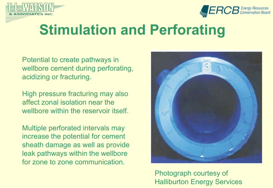 2008 Bachu and Watson methane leakage may be increased by perforating and fracing and multiple peforated inervals