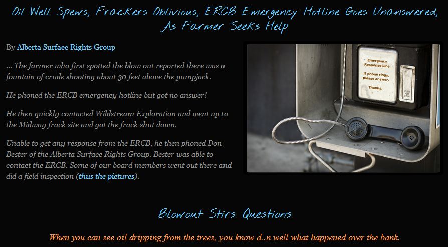 2012 01 Innisfail Frac Blow out ERCB does not answer Emergency Response Line
