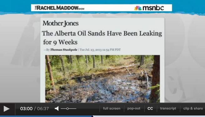2013 07 24 Rachel Maddow on Primose bitumen blowout in Canada snap 2