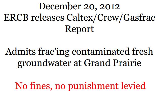 2012 12 20 ERCB now AER releases report admitting deep frac'ing contaminated groundwater at Grand Prairie Alberta