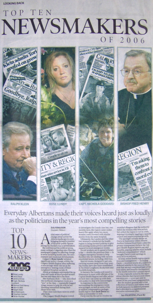 2006 12 31 Calgary Herald's Top Ten Newsmakers of 2006 Front Pg Section B.JPG