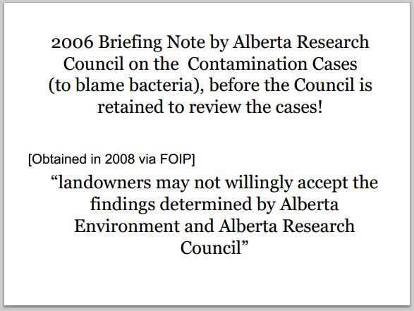 2006 Briefing note by Alberta Research Council to blame bacteria before being retained by Alberta Environment