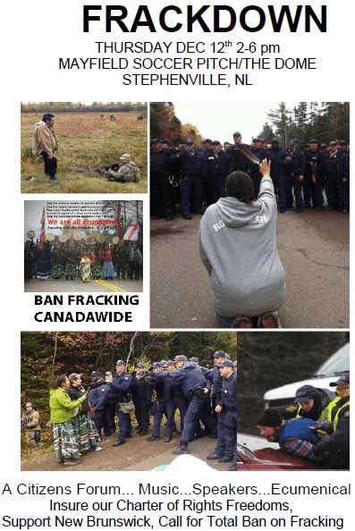 2013 12 12 Frackdown in Stephenville Newfoundland Support New Brunswick Call for Total Canada Wide Ban on Fracking