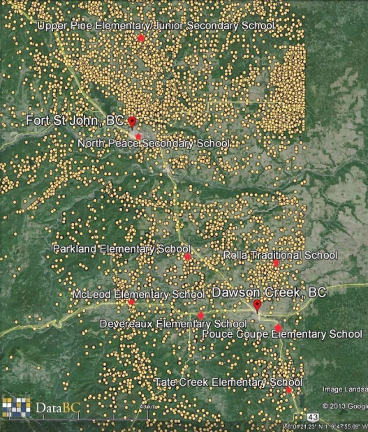 2013 12 12 Map BC Sour gas rules leaves school kids in danger