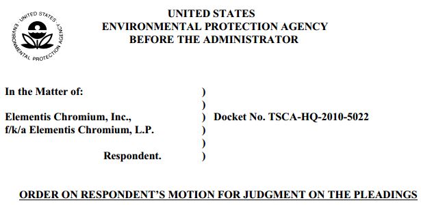 2013 12 22 Screen Capture of Judgment EPA v Elementis Chromium LP and Inc