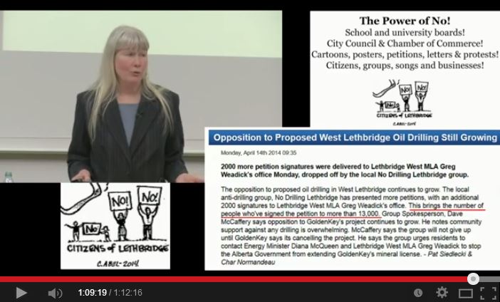 2014 03 25 Jessica Ernst presentation University of Lethbridge Alberta The Power of No Abel cartoon and oppoition still growing