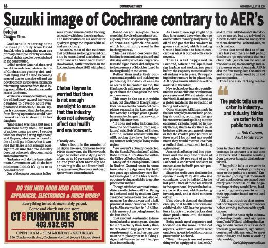 2014 07 15 Suzuki image of Cochrane contrary to AER's, regulator's image is industry's