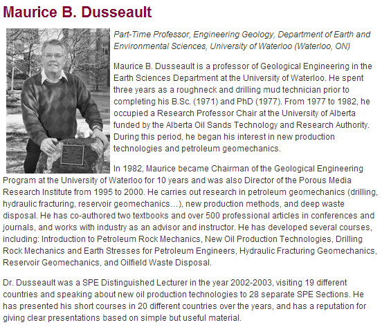 2014 07 17 Snap from Council Canadian Academies Frac Panel website, does not disclose Maurice Dusseault's frac patent filed in 2011