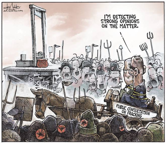 2014 07 28 Chronicle Herald Editorial Cartoon Public consultation on fracing