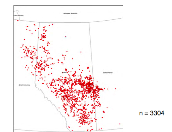 2014 08 01 Map-of-Leaky-Wellbores in Alberta and BC 600px