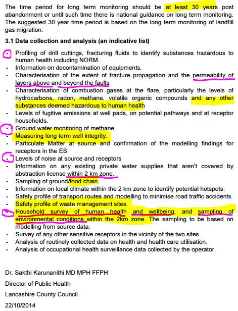 2014 10 22 UK Director of Public Health, data collection & monitoring basic requirements within 2 km of frac sites