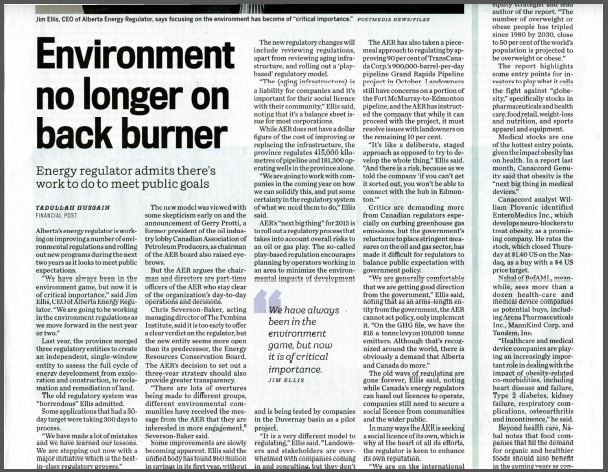 2014 12 12 AER Jim Ellis CEO says environment of 'critical importance' but regulator focus is only on deregulation & 'managing the harmed'