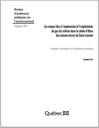 2014 November, Released Dec 15, BAPE Final Report, Shale gas not worth risks to air, water, increasing noise, light pollution