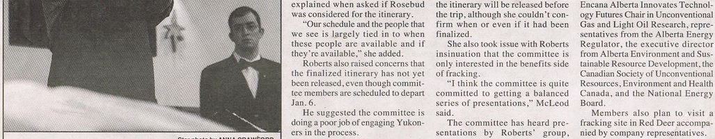 2013 12 30 Yukon Frac Committee accused of biased consultations 2