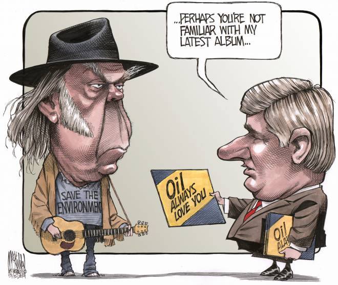 2014 01 Niel Young conert tour to fund raise for legal fees for First Nations lawsuit against unmitigated tarsands impacts Oil always love you by Harper