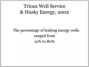 2002 Trican Husky 12 to 80 per cent energy wells leaking in their study Slide from Ernst Presentations