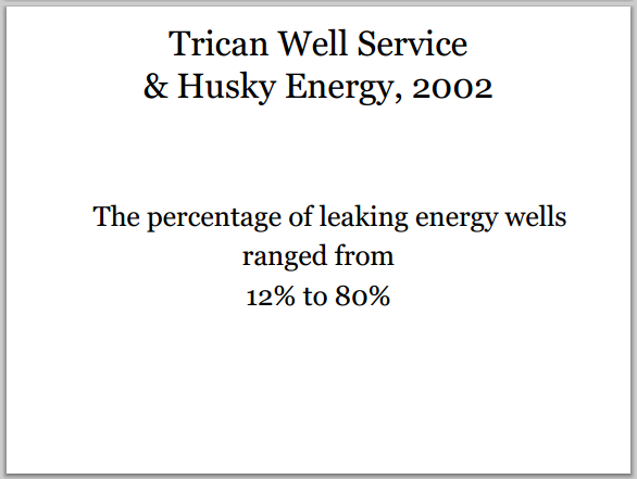 2002 Trican Husky 12 to 80 per cent energy wells leaking in their study Slide from Ernst Presentations
