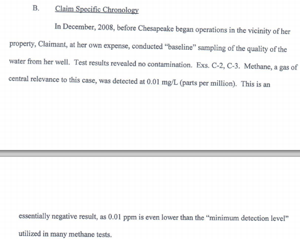 2014 01 22 Arbitration Award JT Place a win against Chesapeake for contaminating her ww w methane after fracing pretest essentially a negative result