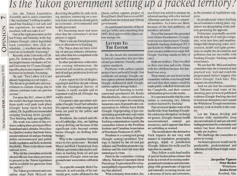 2014 02 04 Is the Yukon Government setting up a fracked territory