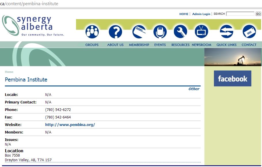 2014 02 08 Screen capture Pembina Institute is a Synergy Alberta Group