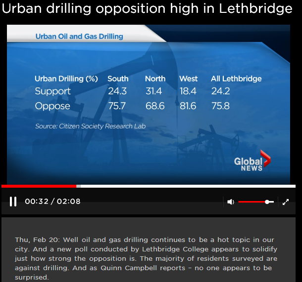 2014 02 21 Urban drilling opposition high in Lethbridge Global News snap