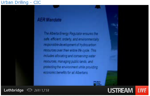 2014 02 24 Urban drilling in lethbridge panel live stream screen grab AER mandate