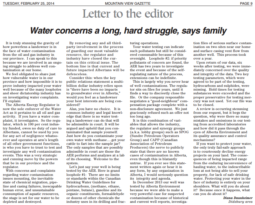 2014 02 25 Water concerns a long hard struggle says Daunheimers