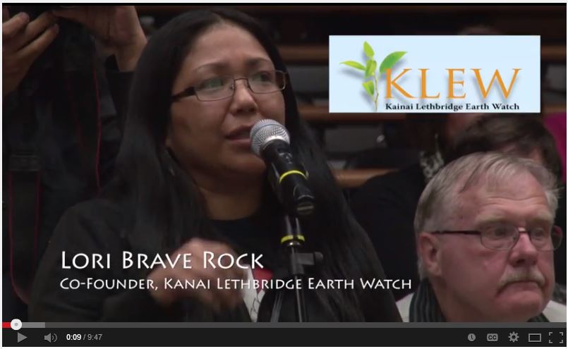 2014 04 05 Lori Brave Rock, co-founder Kanai Lethbridge Earth Watch, exchange with Jessica Ernst