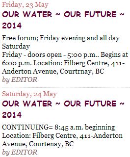 2014 05 23 24 Our water our future Vancouver Island Water Watch Coalition