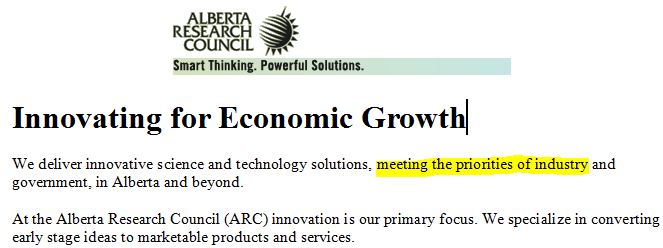 Alberta Research Council website before govt changed it to Alberta Innovates-Technologies Futures w yellow hilite