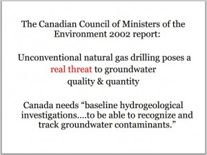 2002 Canadian Council of Ministers of the Environment need baseline hydrogeological investigations to track contaminants