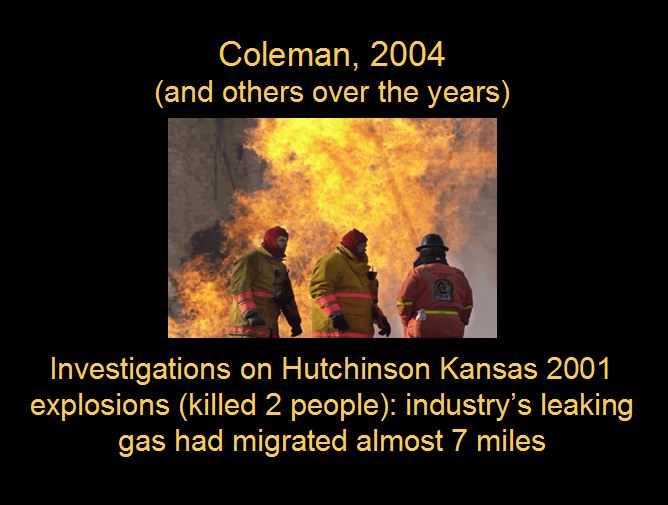 2004 Coleman Research proves industry's leaking gas migrated almost 7 miles killing two people at Hutchinson explosions in 2001