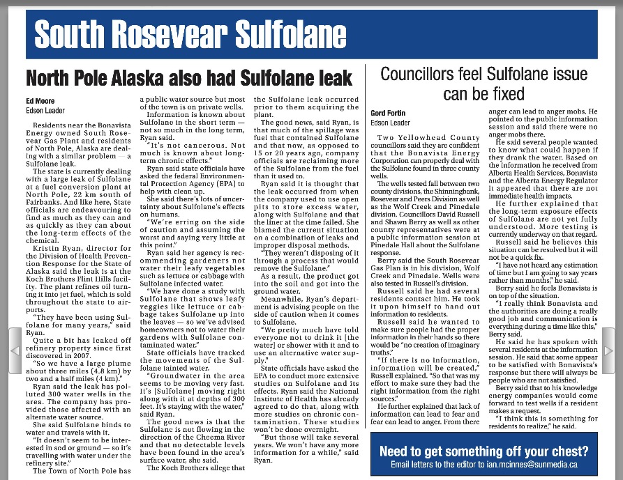 2014 04 07 North Pole Alaska Sulfolane Leak, Councilors feel Sulfolane Leaks can be fixed, but what if you're already poisoned