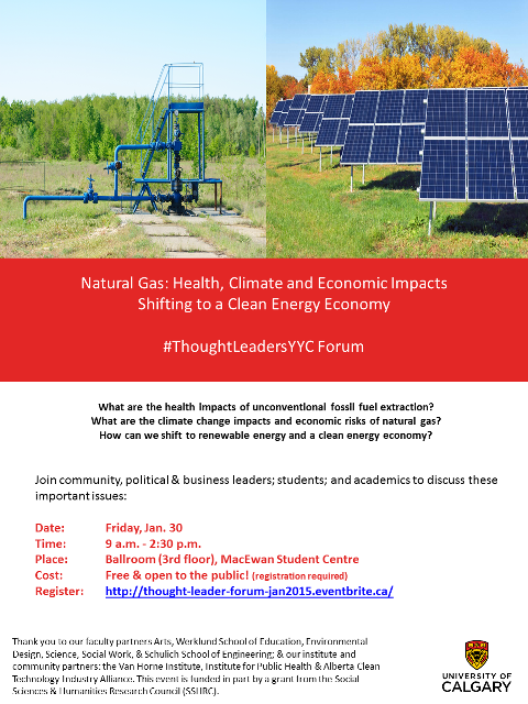 2015 01 30 thoughtleaders, U of Calgary, Health Climate Economic impacts of fracking and natural gas