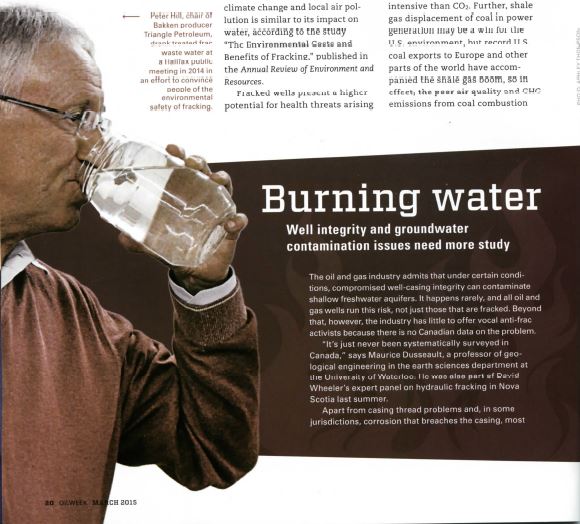 2015 02 17 Frac Talk 'Burning Water' photo, why not report on Maurice Dusseault's conflict of interest frac patent and Encana intentionally frac'ing drinking water aquifers